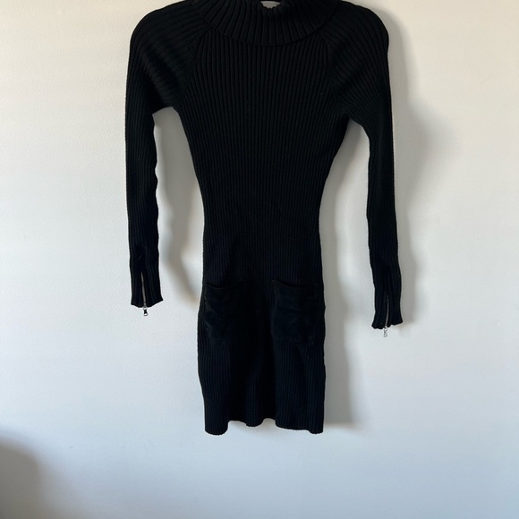 Milly x REVOLVE Slim Rib Suede Pocket Turtleneck Mini Dress in Black Small - Picture 7 of 9